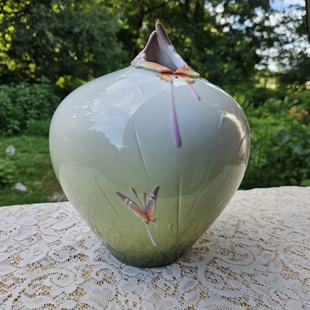 Elegant Butterfly Vase by Franz Porcelain Large Statement Piece Papillon